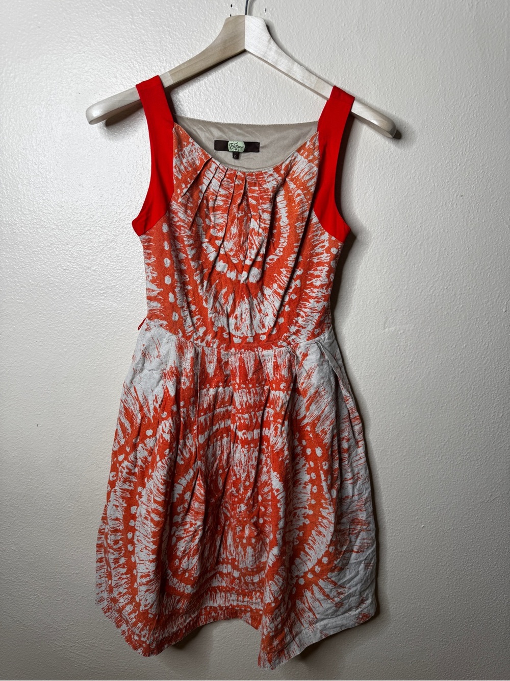 Eva Franco Womens Size 2 Dress Orange Gray Cotton Linen Fit Flare Sleeveless